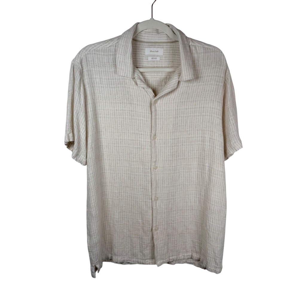 Porter & Ash Linen Blend Shirt Beige Cream L Basketweave Woven Beachy Coastal
